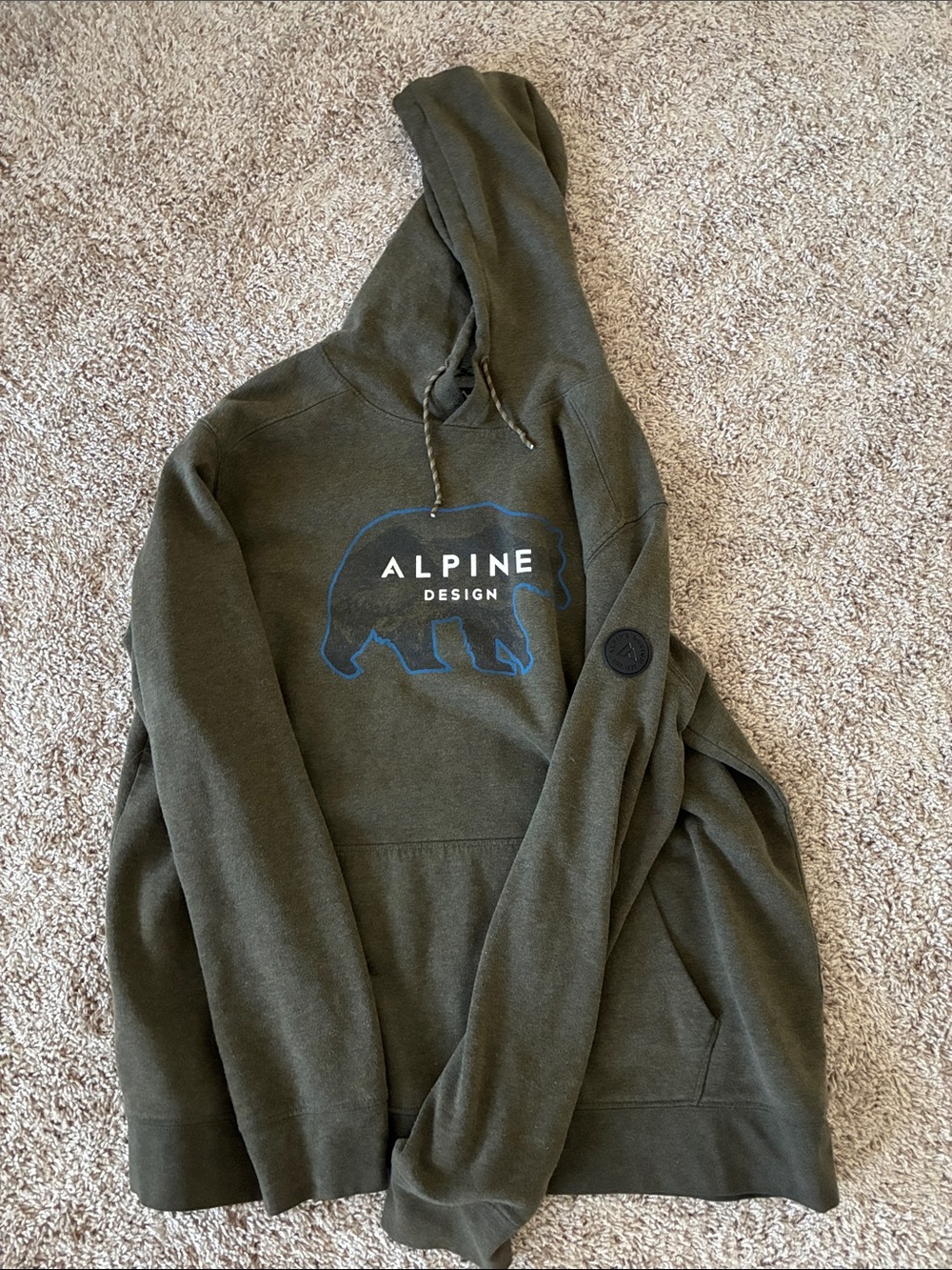 Alpine Design Men's Olive Green Crewneck Hoodie with Bear Logo